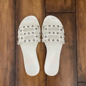 Vince Camuto White Studded Slide Sandals